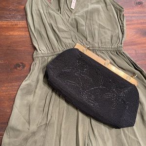 Vintage black gold Victorian floral beaded clutch heavy metal